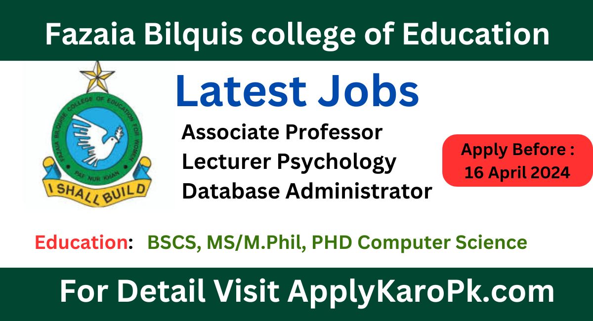 Fazaia Bilquis College Of Education Jobs 2024